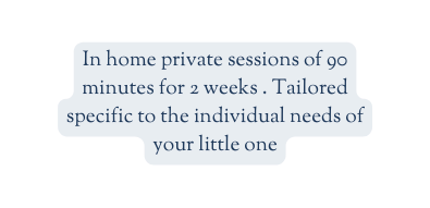 In home private sessions of 90 minutes for 2 weeks Tailored specific to the individual needs of your little one